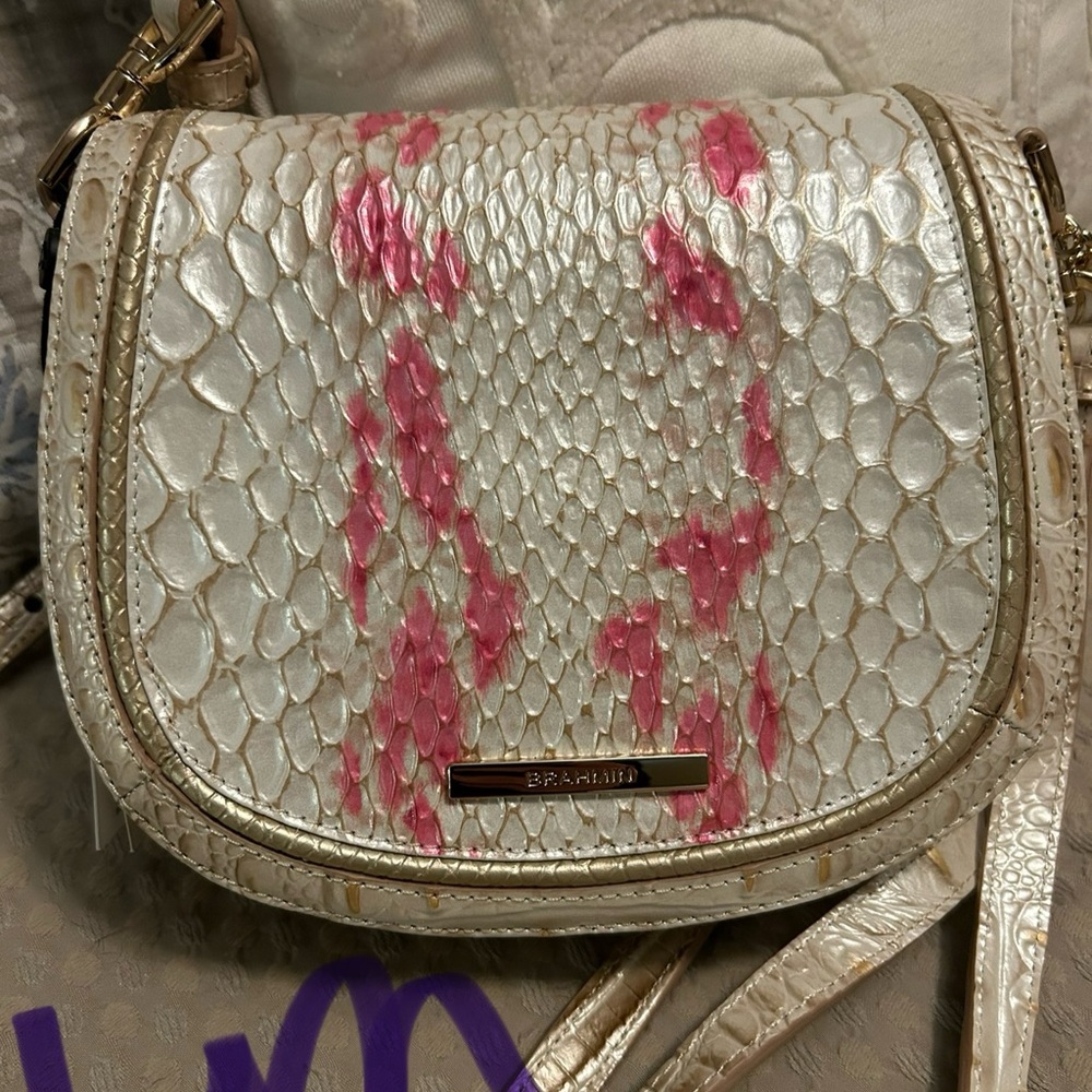Brahmin Cream and Pink Crossbody Bag